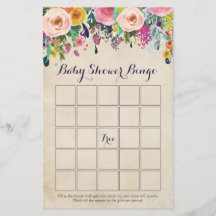 Floral Baby Shower Bingo Game Cards, Vintage