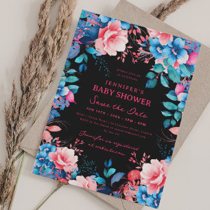Floral Baby Shower Blue Pink Save Date Black  Invitation