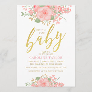 Floral Baby Shower Blush Pink Gold Invitation