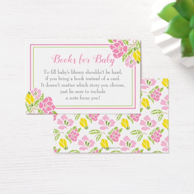 Floral Baby Shower Bring a Book Card Pink Yellow (Desk)