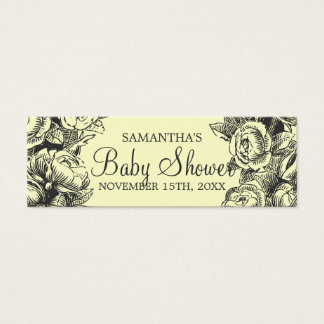 Floral Baby Shower Favour Tag Vintage Roses Black