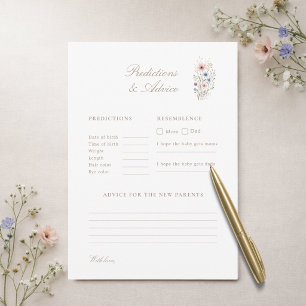 Floral Baby Shower Games Predictions & Advice Card