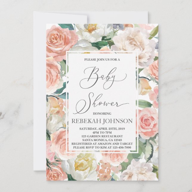 Floral Baby shower girl Invitation (Front)