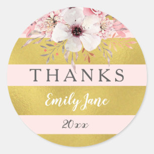 Floral Baby Shower Girl Pink Gold Stickers