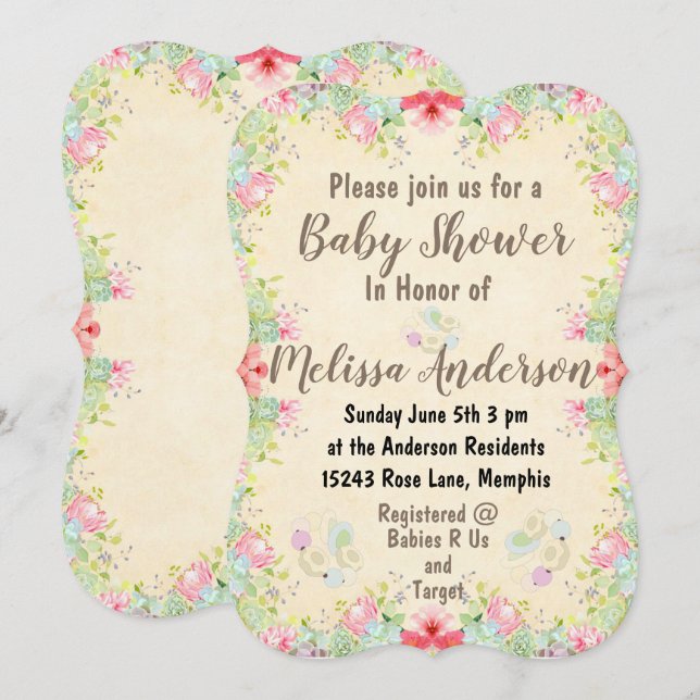 Floral Baby Shower Invitation (Front/Back)