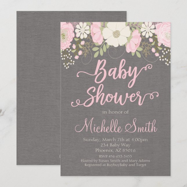 Floral Baby Shower Invitation, Boho Invitation (Front/Back)
