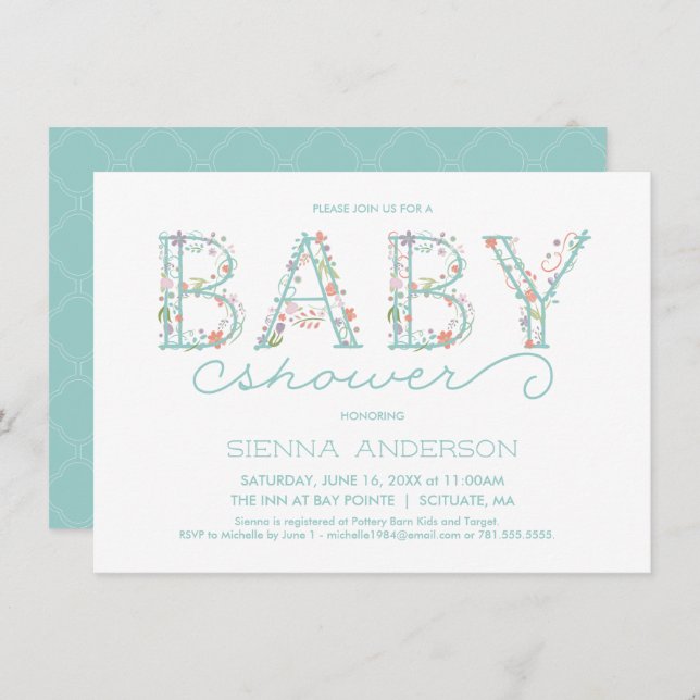 Floral Baby Shower Invitation - Custom Invite (Front/Back)