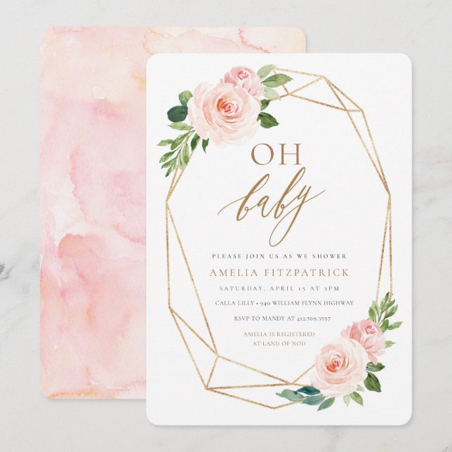 Floral Baby Shower Invitation Girl (Front/Back)