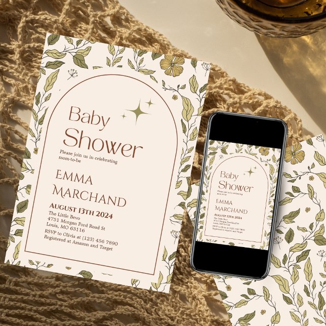 Floral baby shower invitation, green bohemian invitation (Creator Uploaded)