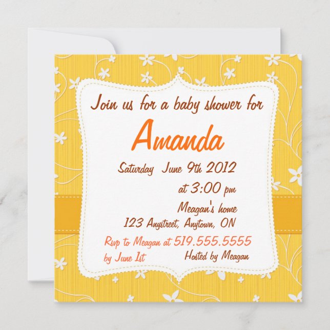 Floral Baby Shower Invitation with Yellow Flowers (Front)