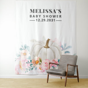 Floral Baby Shower Pink Roses Pumpkin Backdrop Tapestry