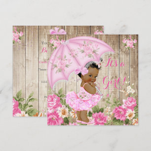 Floral Baby Shower Pink Rustic Wood Girl Ethnic Invitation