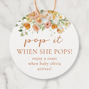 Floral Baby Shower Pop It When She Pops Favour Tags