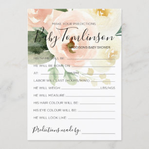 Floral Baby Shower Predictions Guess Game Card