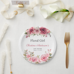 Floral Baby Shower Rose Colorful Paper Plate