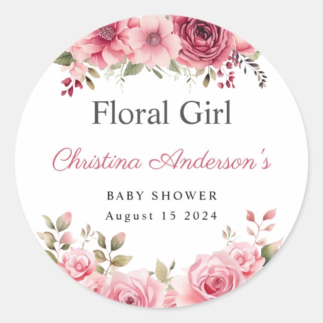 Floral Baby Shower Rose Colourful Classic Round Sticker (Front)