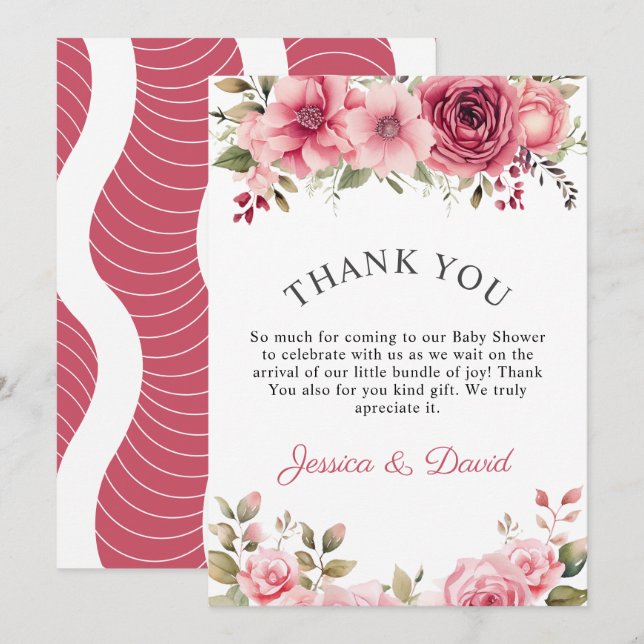 Floral Baby Shower Rose Colourful Thank You Card (Front/Back)