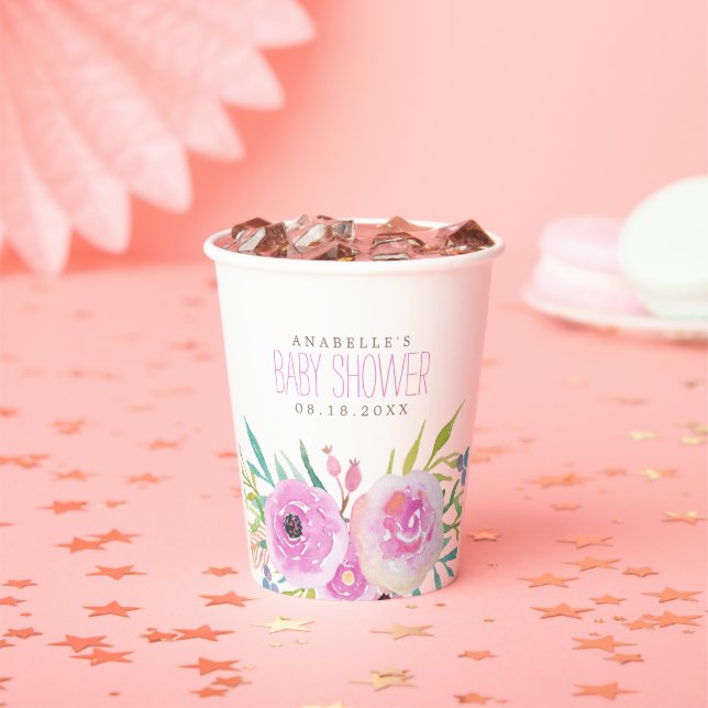 Floral Baby Shower Square Paper Cups (Insitu)