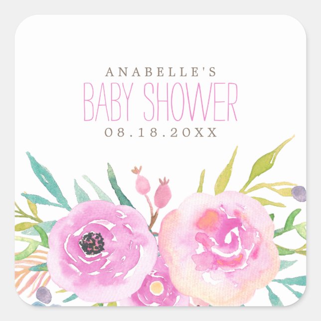 Floral Baby Shower Square Sticker (Front)