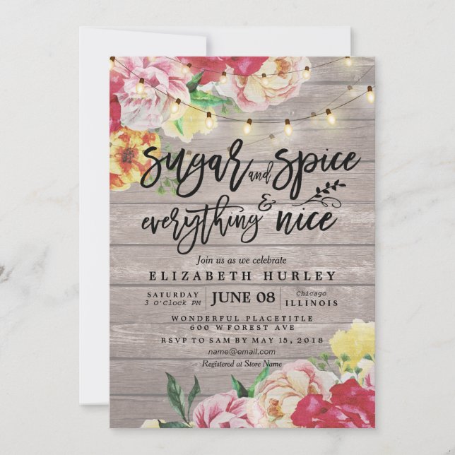Floral Baby Shower Sugar & Spice & Everything Nice Invitation (Front)