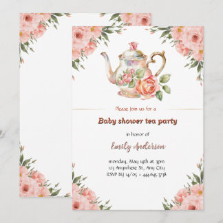 Floral Baby Shower Tea Party Invitation