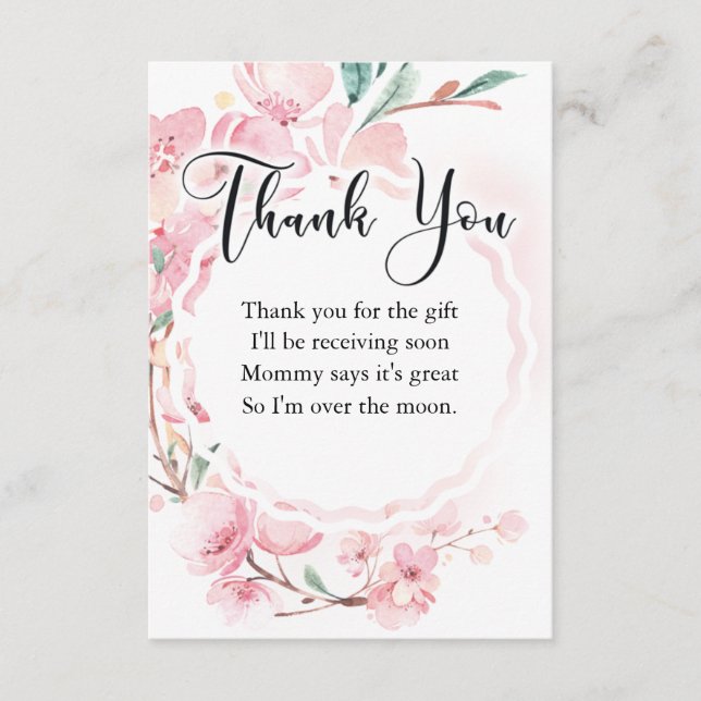 Floral Baby Shower Thank You Card, Cherry Blossom Enclosure Card (Front)