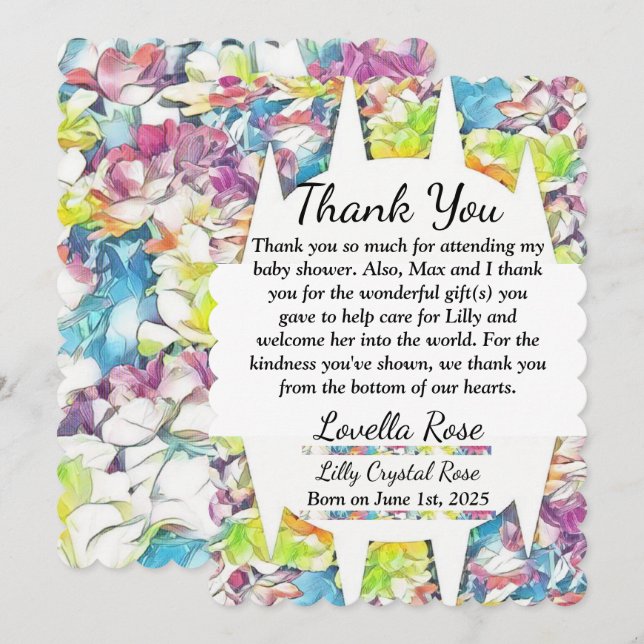 Floral Baby Shower Thank You Card Floating Effect (Front/Back)
