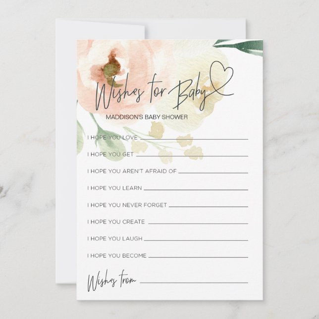 Floral Baby Shower Wishes For Baby Game Card (Front)