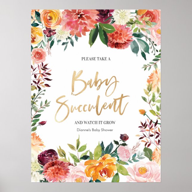 Floral Baby Succulent Baby shower sign (Front)