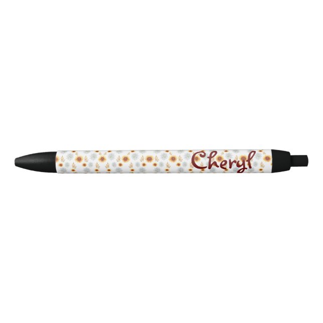 Floral Back to School Black Ink Pen (Front)