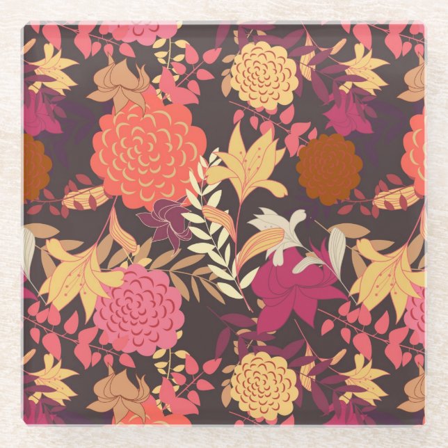 Floral background 2 glass coaster (Front)