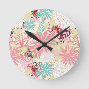 Floral background 4 round clock