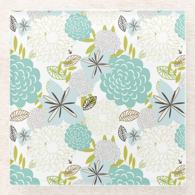 Floral background 5 glass coaster (Front)