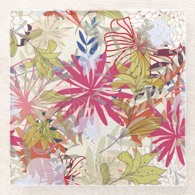 Floral background 6 glass coaster (Front)