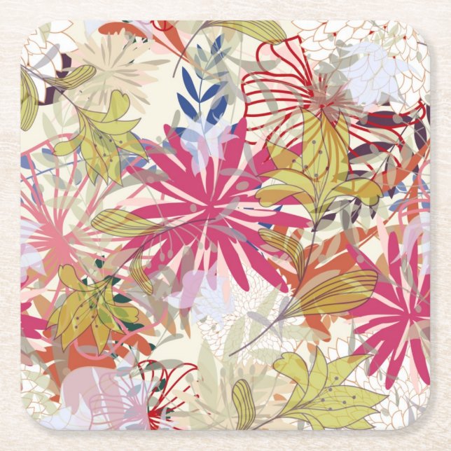 Floral background 6 square paper coaster (Front)