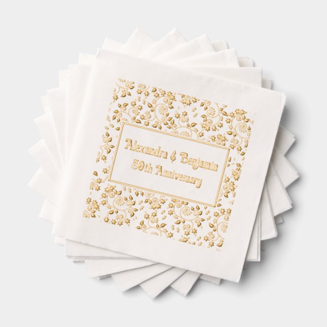 Floral Background Any Occasion - 50th Anniversary Foil Napkins (Insitu (Stacked))
