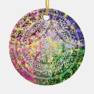 Floral background manda throw pillow ceramic tree decoration