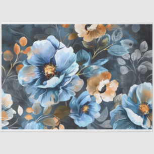 Floral Background of Blue Peach Colours Decoupage Tissue Paper