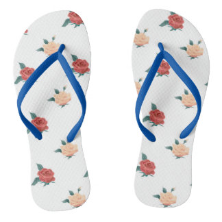 Floral background of roses flip flops