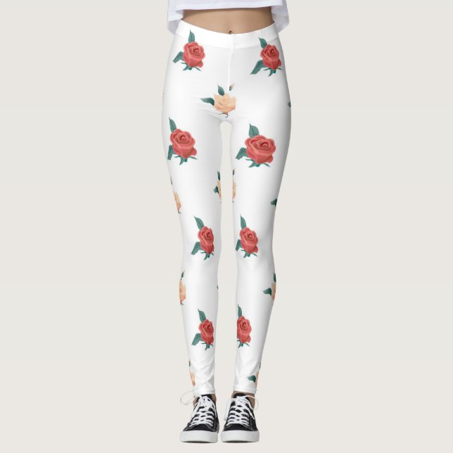 Floral background of roses leggings (Front)