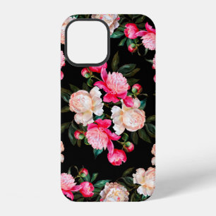 Floral background. Peonies pink and white on a dar iPhone 12 Case