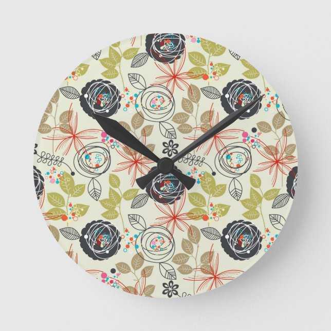 Floral background round clock (Front)