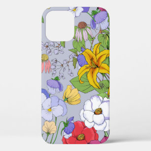 Floral background seamless vintage. Lilies, pansie iPhone 12 Case