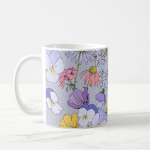 Floral background seamless vintage. Lilies, pansie Coffee Mug