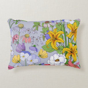 Floral background seamless vintage. Lilies, pansie Decorative Cushion
