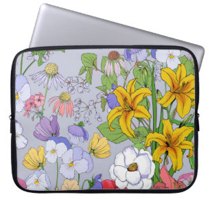 Floral background seamless vintage. Lilies, pansie Laptop Sleeve