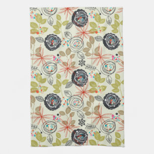 Floral background tea towel