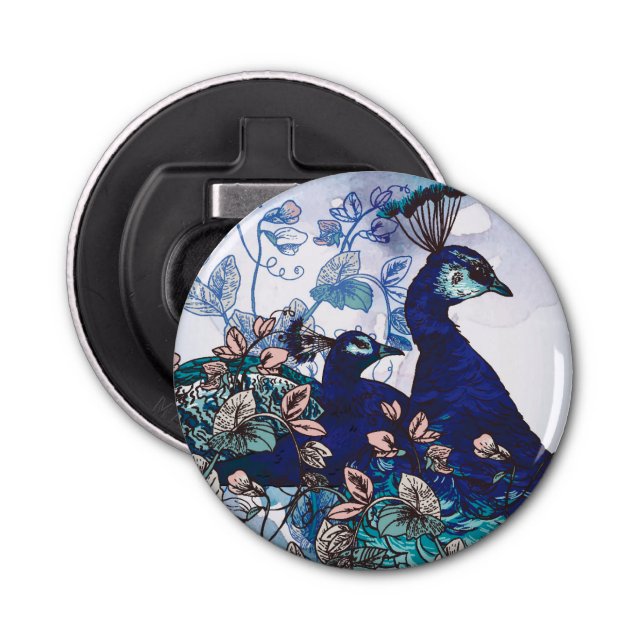 Floral Background with Peacocks Bottle Opener (Front)
