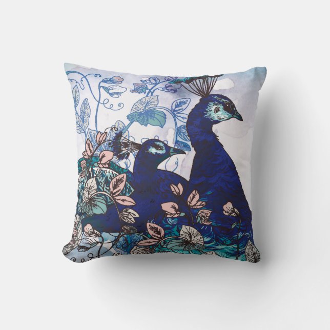 Floral Background with Peacocks Cushion (Front)