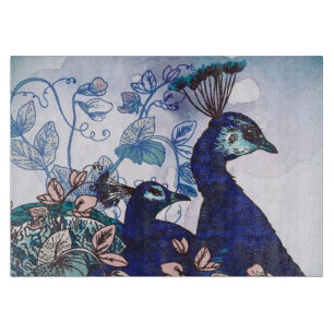 Floral Background with Peacocks Cutting Board